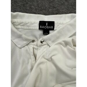BAOBAB Mens Large‎ White Pima Cotton Polo Shirt Modern Zipper Placket